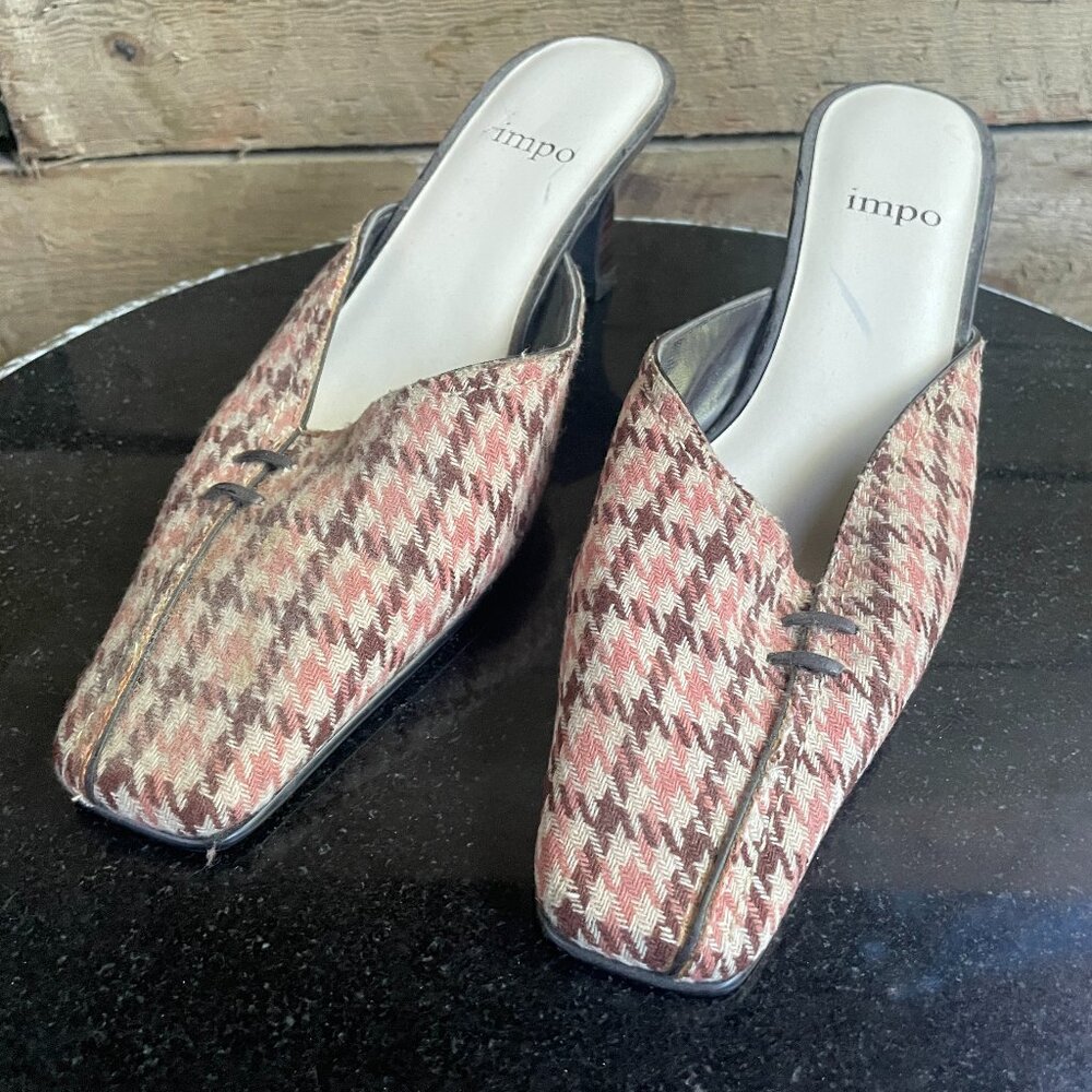 Vintage Impo Houndstooth Mules Slip-On Block Heel Loafers Women’s Size 6M
